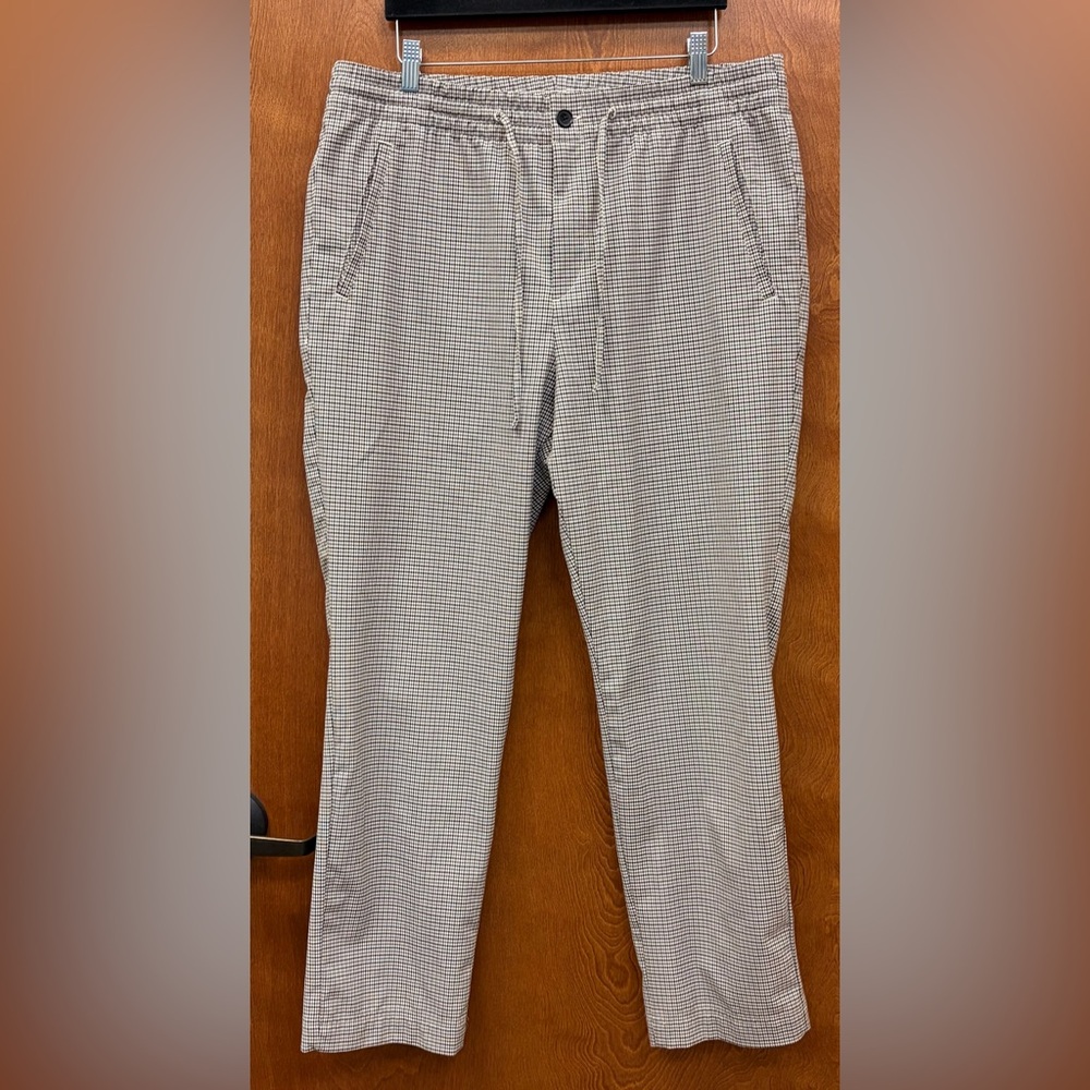 H&M men’s plaid check pants straight leg elastic waist size large black & brown